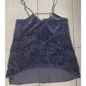 Y2K Women’s Floral Blue Crushed Velvet Cami Size Medium Dark Romance Silk Blend